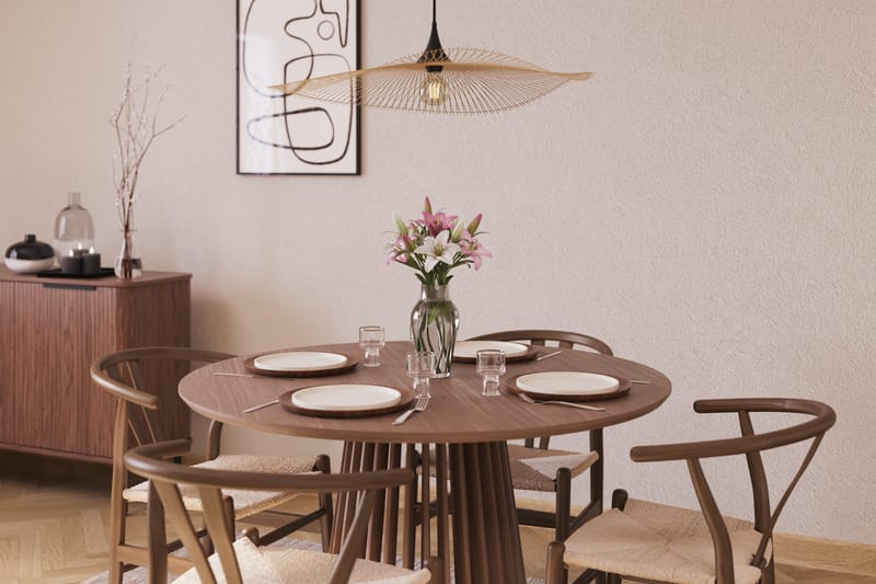 Peyra Spisegruppe 120 cm Rundt Spisebord med 4 Dastoori Spisestoler - Valnøtt / Brun / Beige - Møbler - Bord - Spisegruppe