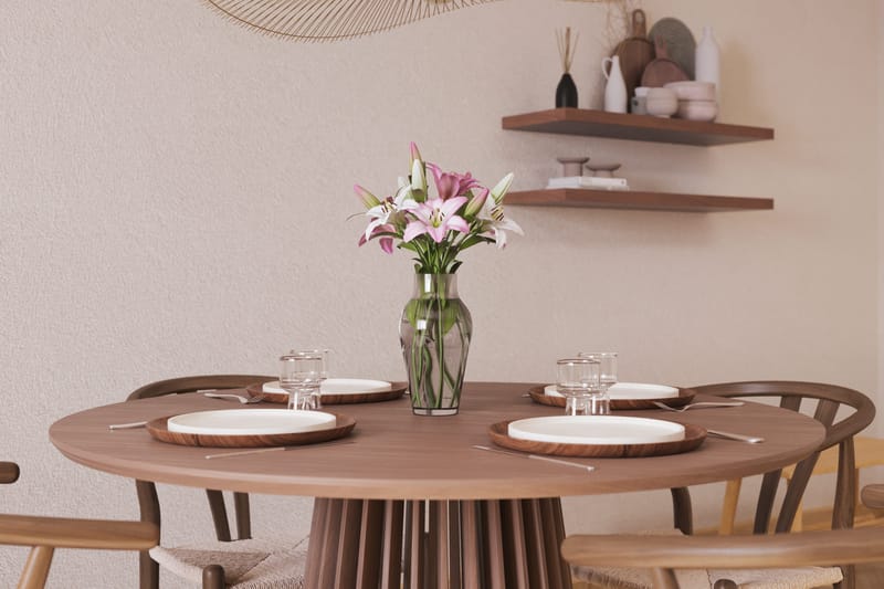 Peyra Spisegruppe 120 cm Rundt Spisebord med 4 Dastoori Spisestoler - Valnøtt / Brun / Beige - Møbler - Bord - Spisegruppe