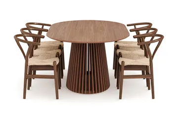 Peyra Spisegruppe 200 cm Ovalt spisebord med 6 Dastoori Spisestoler - Valnøtt - Møbler - Bord - Spisegruppe