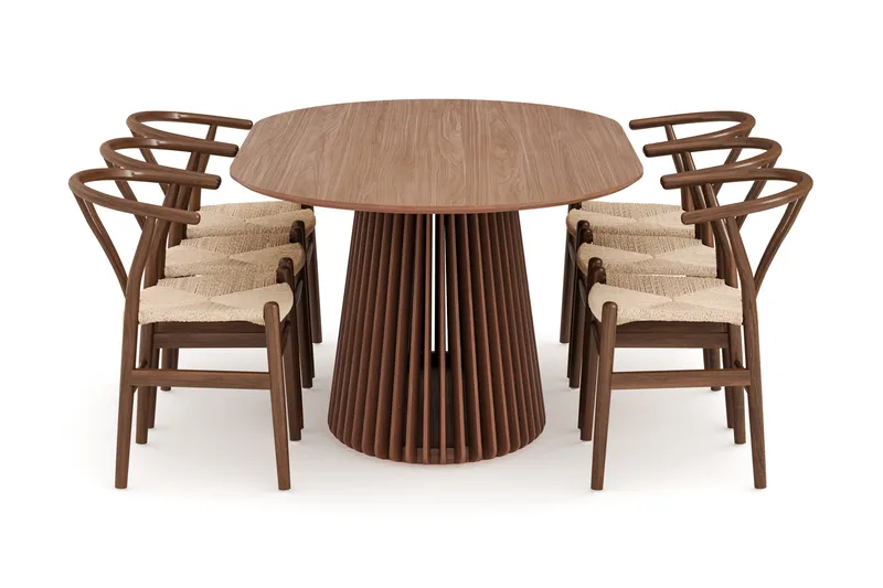 Peyra Spisegruppe 200 cm Ovalt spisebord med 6 Dastoori Spisestoler - Valnøtt - Møbler - Bord - Spisegruppe
