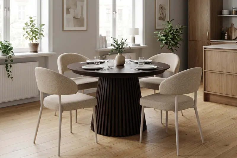 Peyra Spisegruppe med forlengelse 120-220 cm med 4 Sawako Spisestoler - Røkt eik - Møbler - Bord - Spisegruppe
