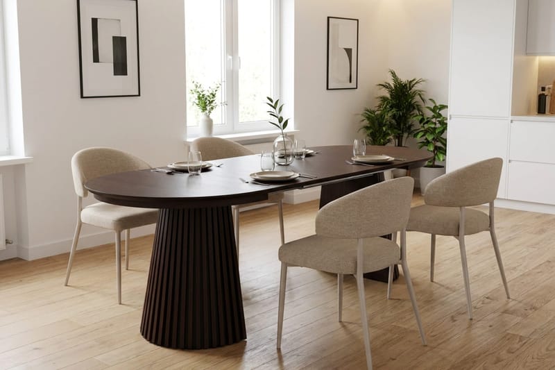 Peyra Spisegruppe med forlengelse 120-220 cm med 4 Sawako Spisestoler - Røkt eik - Møbler - Bord - Spisegruppe