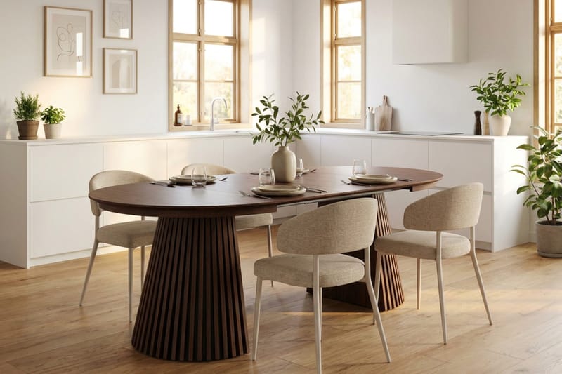 Peyra Spisegruppe med forlengelse 120-220 cm med 4 Sawako Spisestoler - Valnøtt - Møbler - Bord - Spisegruppe