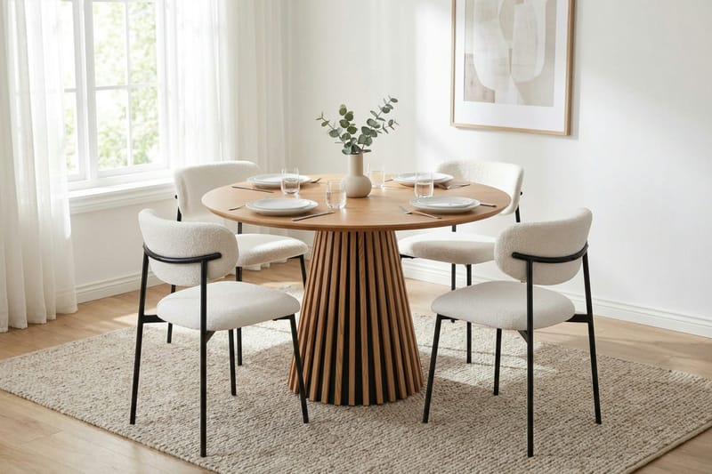 Peyra spisegruppe rund 110 cm eik med 4 Lucy spisestoler - Eik - Møbler - Bord - Spisegruppe