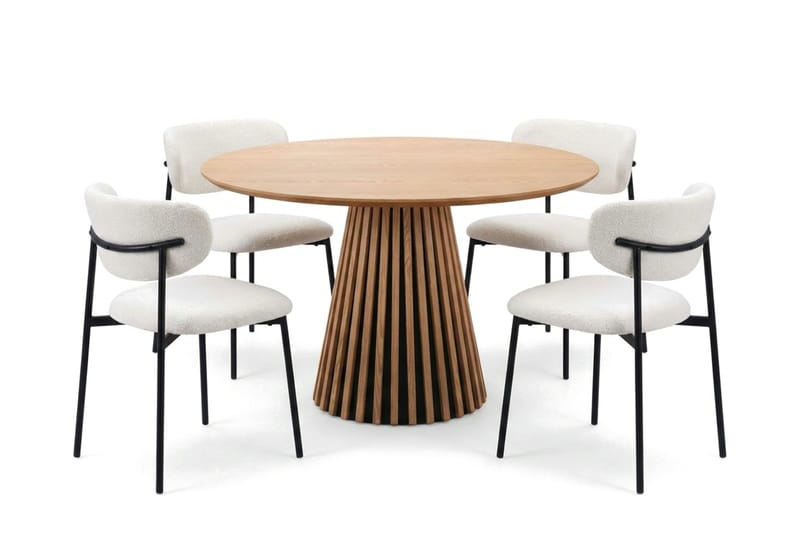 Peyra spisegruppe rund 110 cm eik med 4 Lucy spisestoler - Eik - Møbler - Bord - Spisegruppe