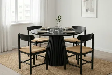 Peyra Spisegruppe rund 110 cm Svart med 4 Malte Spisestoler - Møbler - Bord - Spisegruppe