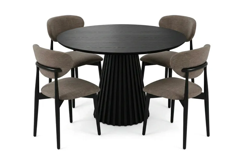 Peyra spisegruppe rund 110 cm svart med 4 Molly spisestoler - Svart - Møbler - Bord - Spisegruppe