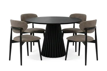 Peyra spisegruppe rund 110 cm svart med 4 Molly spisestoler - Svart - Møbler - Bord - Spisegruppe