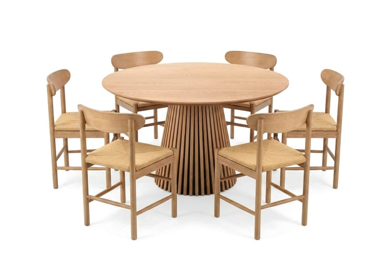 Peyra spisegruppe rund 130 cm eik med 6 Malte spisestoler - Møbler - Bord - Spisegruppe