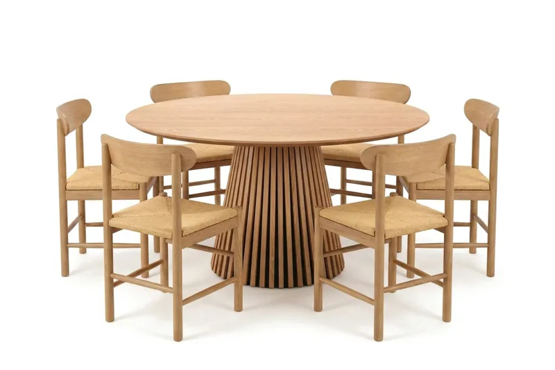 Peyra spisegruppe rund 130 cm eik med 6 Malte spisestoler