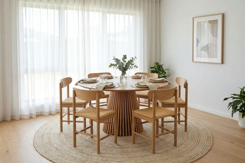 Peyra spisegruppe rund 130 cm eik med 6 Malte spisestoler - Møbler - Bord - Spisegruppe