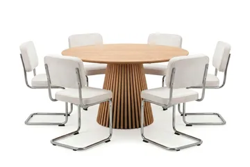 Peyra spisegruppe rund 130 cm eik med 6 Milva spisestoler - Eik - Møbler - Bord - Spisegruppe