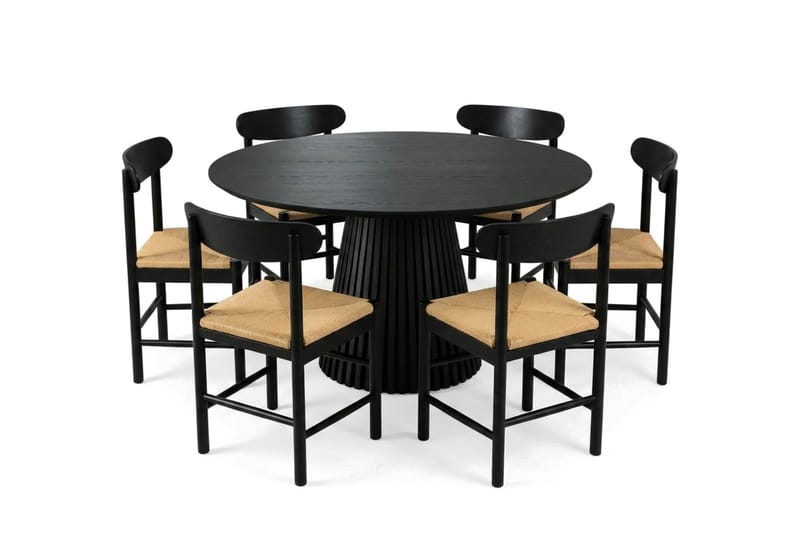 Peyra spisegruppe rund 130 cm svart med 6 Malte spisestoler - Møbler - Bord - Spisegruppe