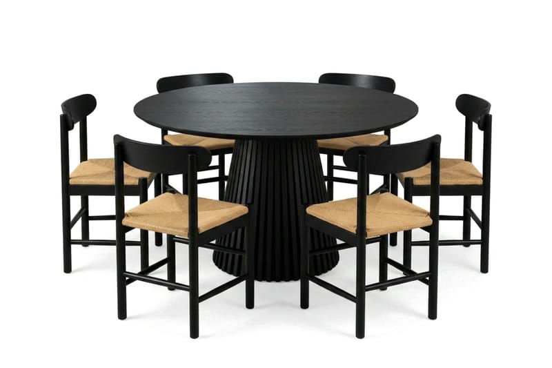 Peyra spisegruppe rund 130 cm svart med 6 Malte spisestoler - Møbler - Bord - Spisegruppe