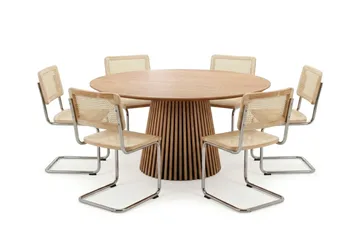 Peyra spisegruppe rund 150 cm eik med 6 Build spisestoler - Eik - Møbler - Bord - Spisegruppe