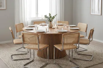 Peyra spisegruppe rund 180 cm eik med 8 Build spisestoler - Eik - Møbler - Bord - Spisegruppe