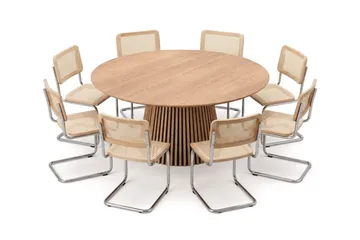 Peyra spisegruppe rund 180 cm eik med 8 Build spisestoler - Eik - Møbler - Bord - Spisegruppe