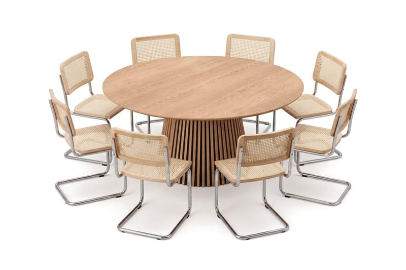 Peyra spisegruppe rund 180 cm eik med 8 Build spisestoler - Eik - Møbler - Bord - Spisegruppe