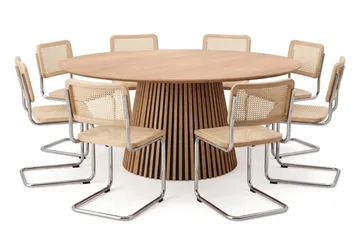 Peyra spisegruppe rund 180 cm eik med 8 Build spisestoler - Eik - Møbler - Bord - Spisegruppe