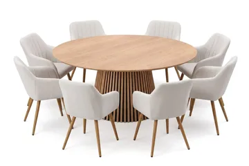 Peyra Spisegruppe rund 180 cm Eik med 8 Filippa Spisestoler - Eik - Møbler - Bord - Spisegruppe