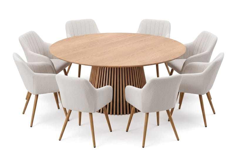 Peyra Spisegruppe rund 180 cm Eik med 8 Filippa Spisestoler - Eik - Møbler - Bord - Spisegruppe