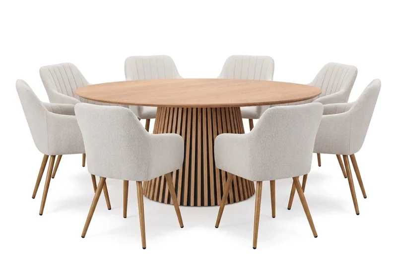 Peyra Spisegruppe rund 180 cm Eik med 8 Filippa Spisestoler, Eik