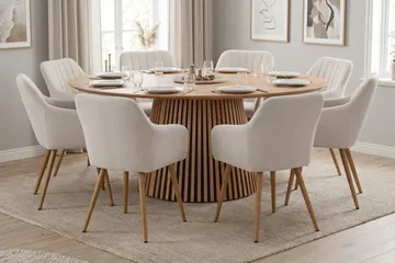 Peyra Spisegruppe rund 180 cm Eik med 8 Filippa Spisestoler - Eik - Møbler - Bord - Spisegruppe