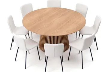 Peyra Spisegruppe rund 180 cm Eik med 8 Katy Spisestoler - Eik - Møbler - Bord - Spisegruppe