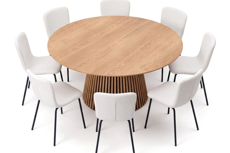 Peyra Spisegruppe rund 180 cm Eik med 8 Katy Spisestoler - Eik - Møbler - Bord - Spisegruppe