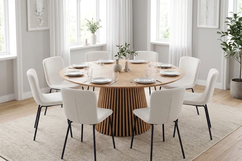 Peyra Spisegruppe rund 180 cm Eik med 8 Katy Spisestoler - Eik - Møbler - Bord - Spisegruppe