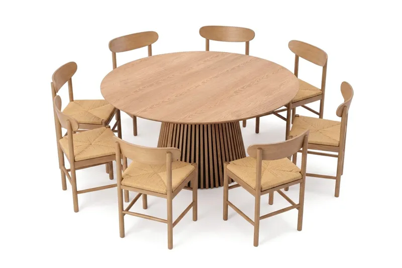 Peyra spisegruppe rund 180 cm eik med 8 Malte spisestoler - Møbler - Bord - Spisegruppe