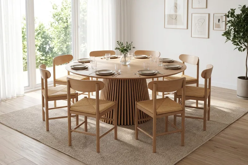 Peyra spisegruppe rund 180 cm eik med 8 Malte spisestoler - Møbler - Bord - Spisegruppe