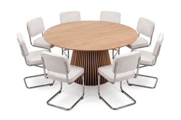 Peyra spisegruppe rund 180 cm eik med 8 Milva spisestoler - Eik - Møbler - Bord - Spisegruppe