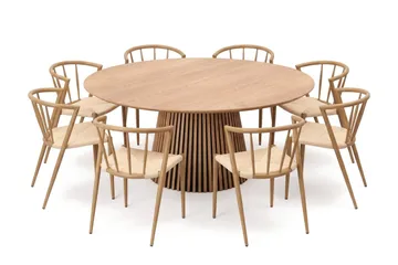 Peyra spisegruppe rund 180 cm eik med 8 Winston spisestoler - Eik - Møbler - Bord - Spisegruppe