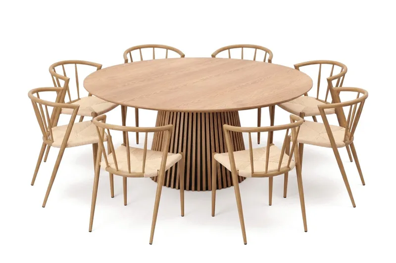 Peyra spisegruppe rund 180 cm eik med 8 Winston spisestoler - Eik - Møbler - Bord - Spisegruppe