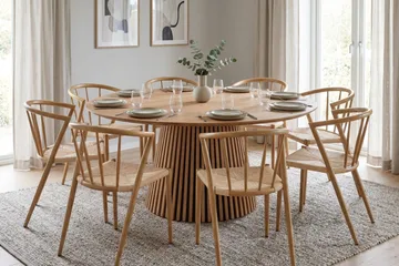 Peyra spisegruppe rund 180 cm eik med 8 Winston spisestoler - Eik - Møbler - Bord - Spisegruppe