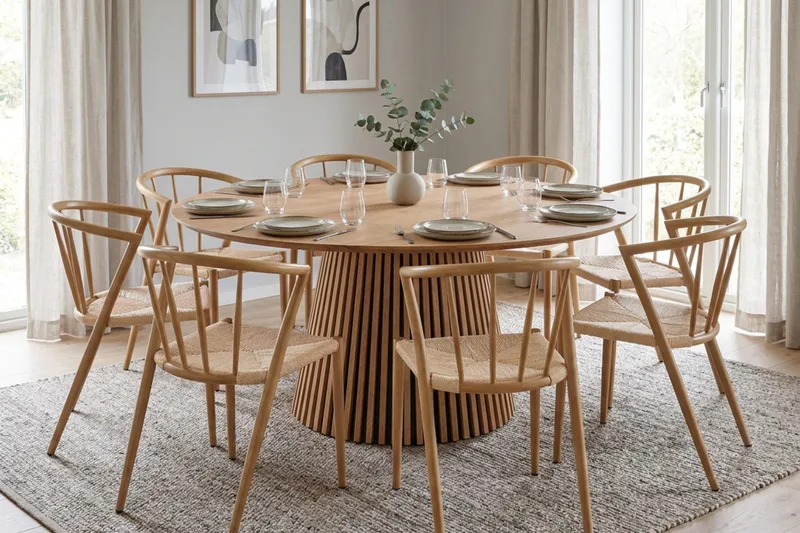 Peyra spisegruppe rund 180 cm eik med 8 Winston spisestoler - Eik - Møbler - Bord - Spisegruppe