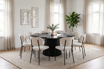 Peyra spisegruppe rund 180 cm svart med 8 Gemmiano spisestoler - Svart - Møbler - Bord - Spisegruppe