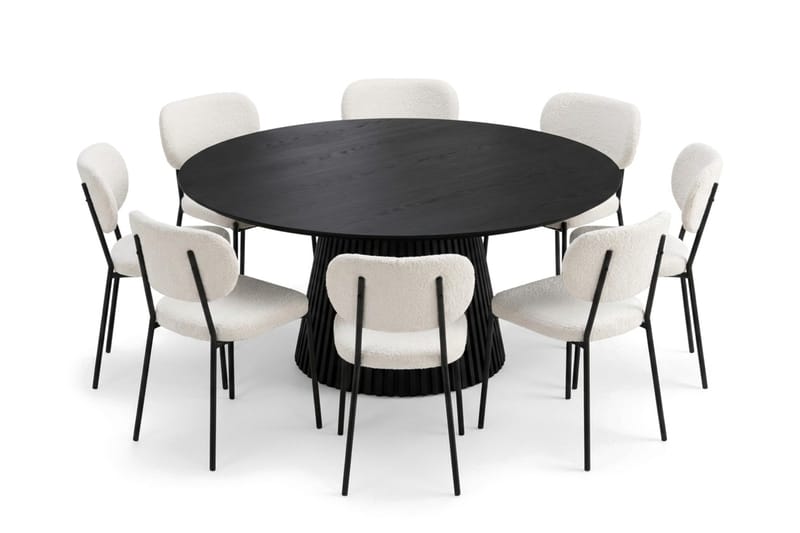 Peyra spisegruppe rund 180 cm svart med 8 Gemmiano spisestoler - Svart - Møbler - Bord - Spisegruppe