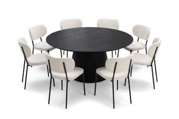 Peyra spisegruppe rund 180 cm svart med 8 Gemmiano spisestoler - Svart - Møbler - Bord - Spisegruppe