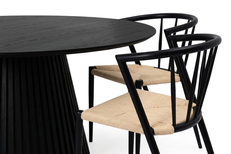 Peyra spisegruppe rund 180 cm svart med 8 Winston spisestoler - Svart - Møbler - Bord - Spisegruppe