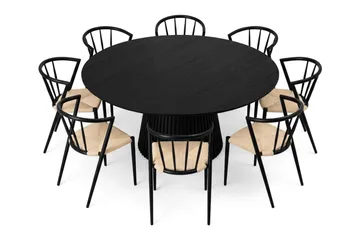 Peyra spisegruppe rund 180 cm svart med 8 Winston spisestoler - Svart - Møbler - Bord - Spisegruppe