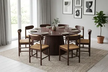 Peyra spisegruppe rund 180 cm valnøtt med 8 Malte spisestoler - Møbler - Bord - Spisegruppe