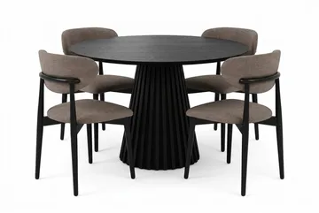 Peyra spisegruppe rund ca. 110 cm svart med 4 Molly spisestoler - Svart - Møbler - Bord - Spisegruppe