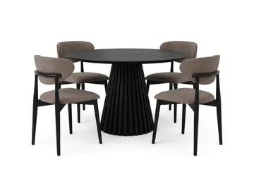 Peyra spisegruppe rund ca. 110 cm svart med 4 Molly spisestoler - Svart - Møbler - Bord - Spisegruppe
