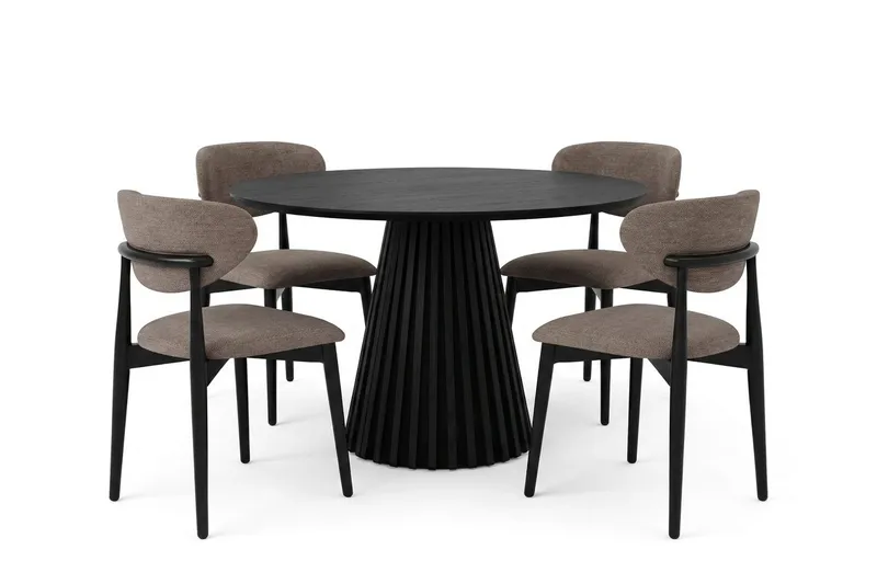 Peyra spisegruppe rund ca. 110 cm svart med 4 Molly spisestoler - Svart - Møbler - Bord - Spisegruppe