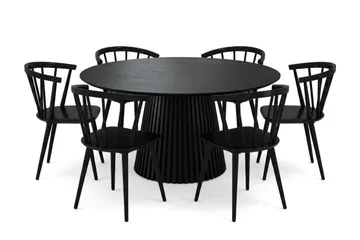 Peyra spisegruppe rundt 150 cm svart med 6 Tyrö spisestoler - Svart - Møbler - Bord - Spisegruppe