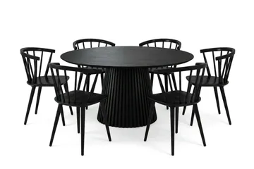 Peyra spisegruppe rundt 150 cm svart med 6 Tyrö spisestoler - Svart - Møbler - Bord - Spisegruppe