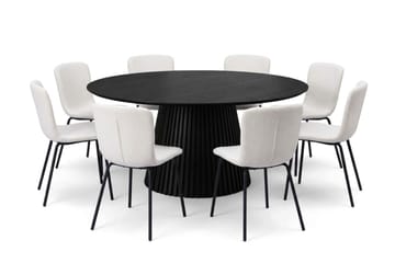 Peyra spisegruppe rundt 180 cm svart med 8 Katy spisestoler - Svart - Møbler - Bord - Spisegruppe
