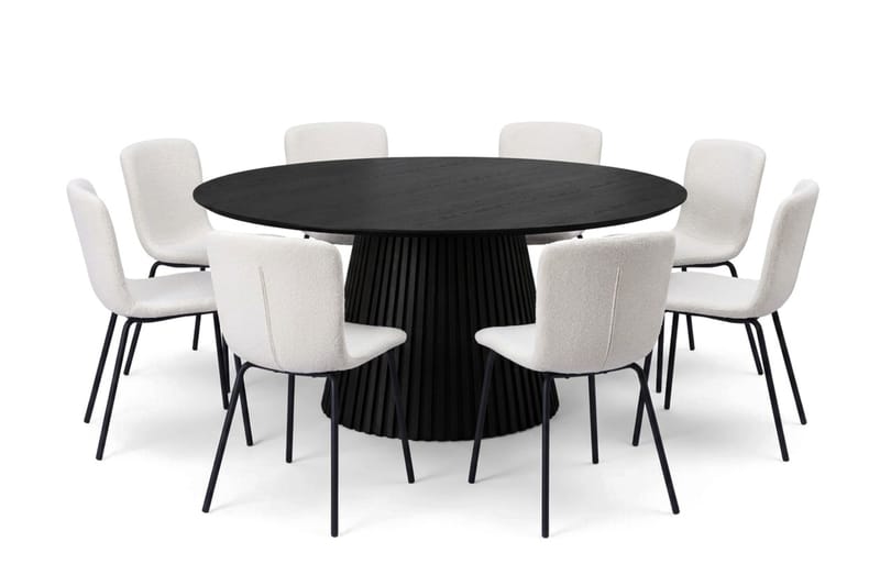 Peyra spisegruppe rundt 180 cm svart med 8 Katy spisestoler - Svart - Møbler - Bord - Spisegruppe
